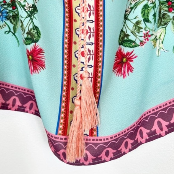 Umgee off shoulder floral peasant style boho boxy blouse XL Tassels - Picture 4 of 9